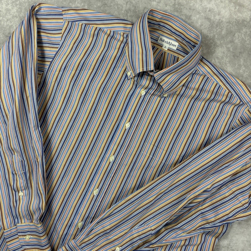 Bullock & Jones Button Down Shirt Mens‎ L Blue Pastel Stripe Y2K Preppy